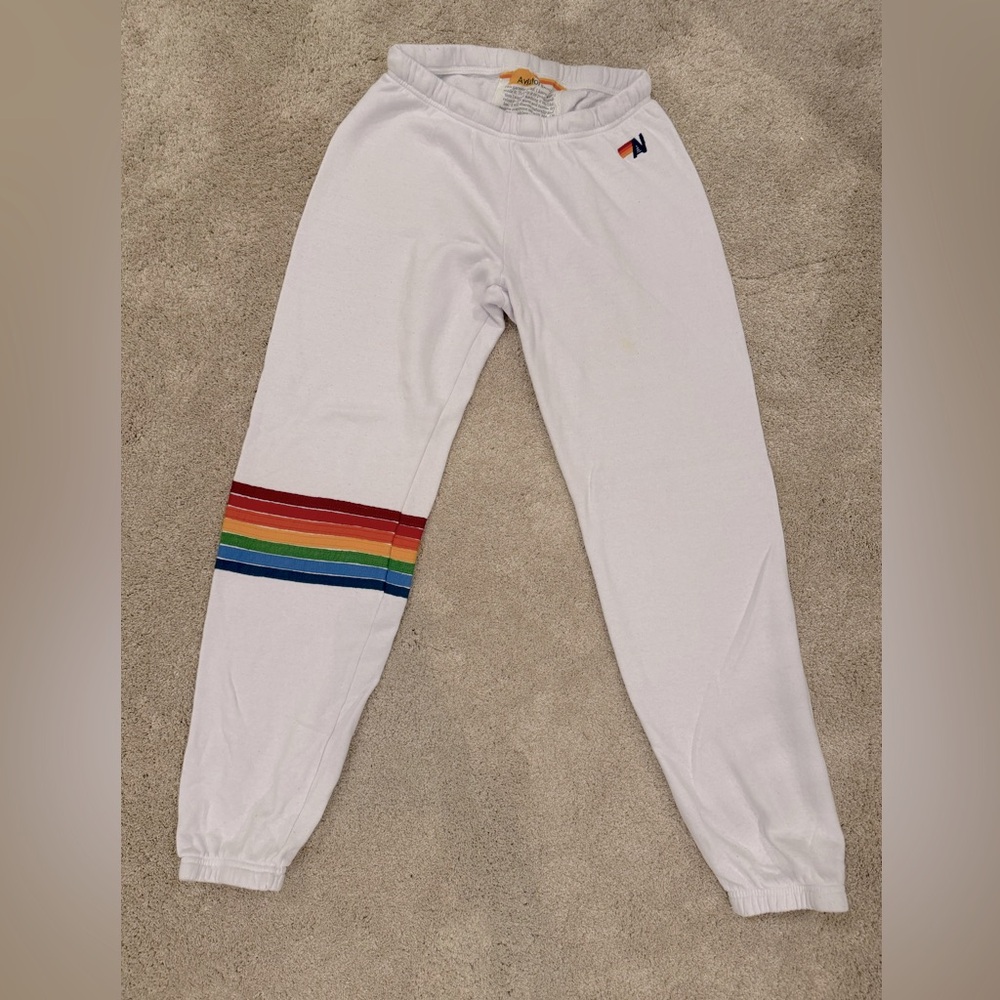 Aviator Nation White Sweatpants Rainbow Stripe | Size L | Excellent Condition